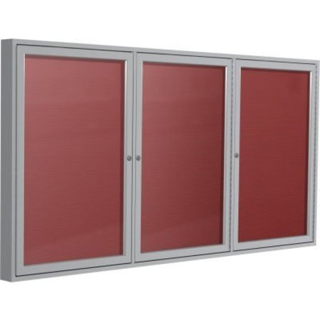 GHENT Ghent Enclosed Letter Board - Outdoor / Indoor - 3 Door - Burgundy Flannel w/Silver Frame - 48"x96" PA34896BX-BG